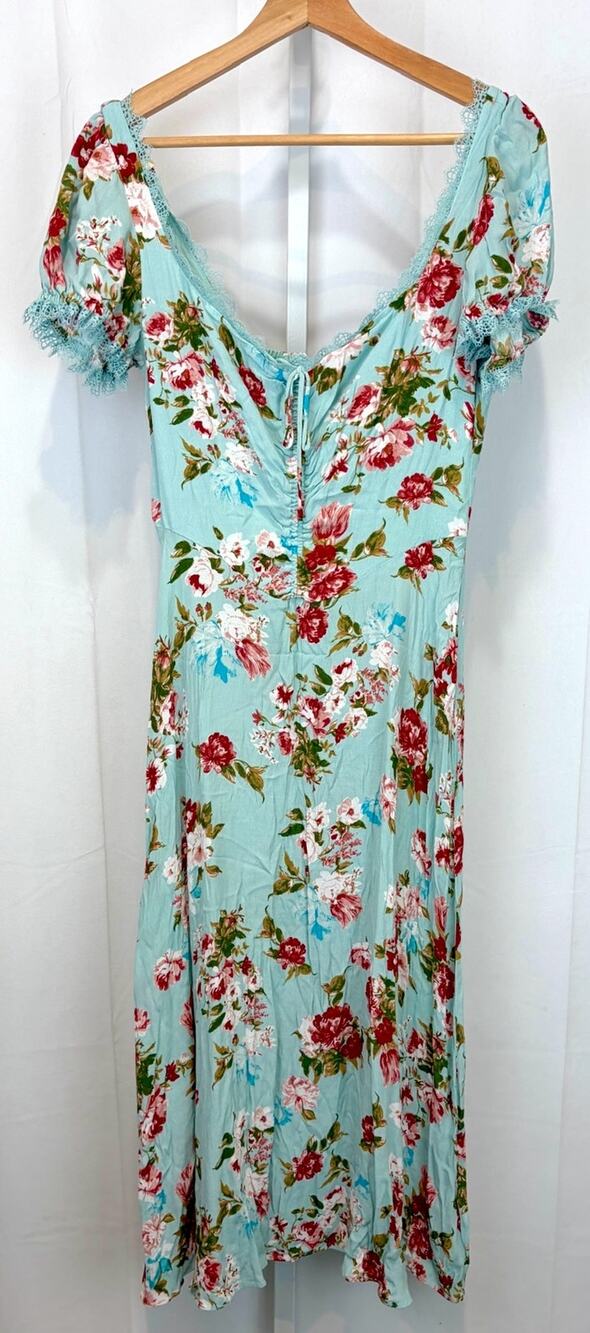 by ANTHROPOLOGIE Floral Printed Midi Dress Short Sleeve Blue Multi Size S